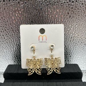 Gold Filigree Butterfly Dangle Earrings